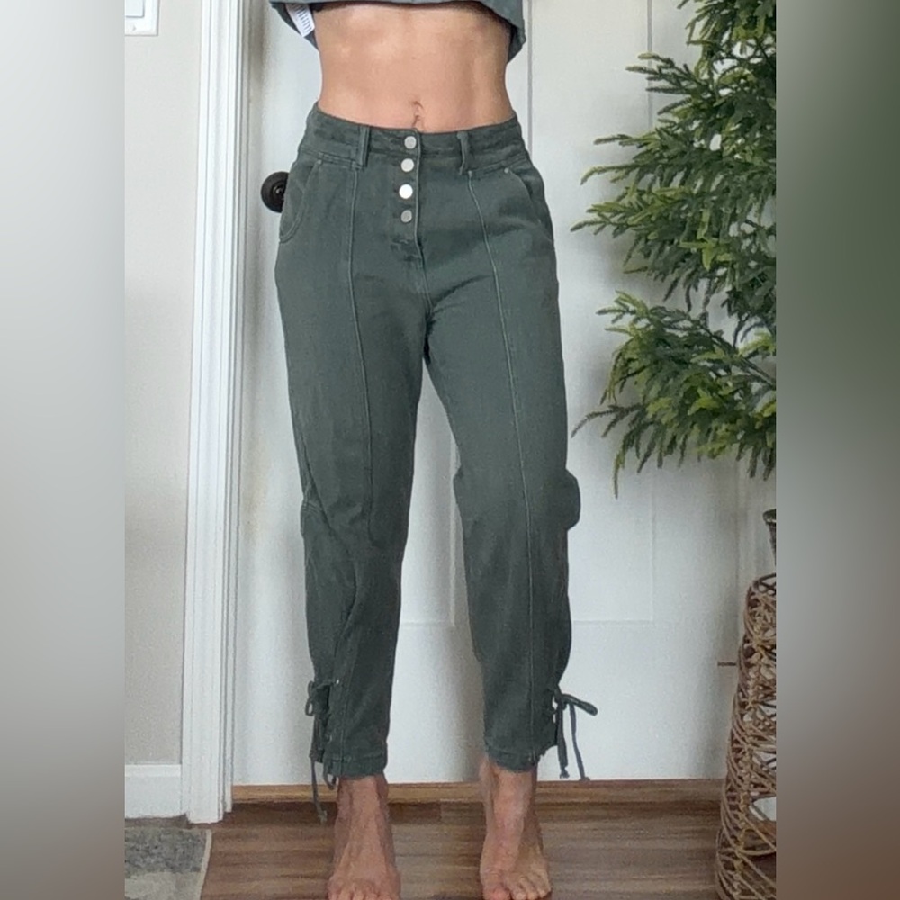 High-Waist Olive Green Button Front Pants